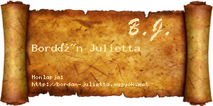 Bordán Julietta névjegykártya